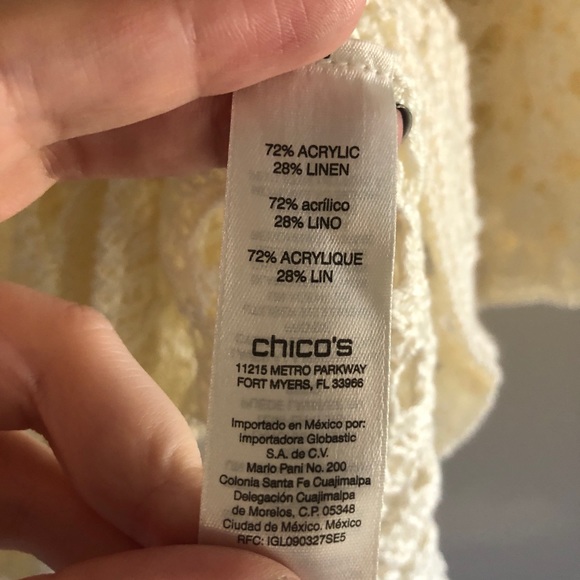 Chico’s Cream Open Knit Three-Quarter Sleeve Linen Blend Crochet Sweater - Picture 8 of 8